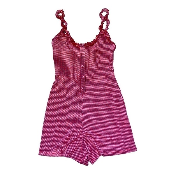 Zara red and white gingham print one piece romper with ruffle straps - Picture 2 of 11